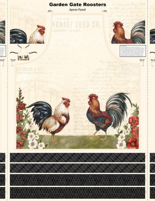 Garden Gate Roosters Apron Panel